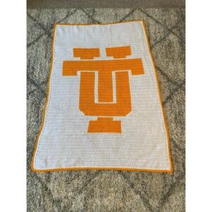 Handmade Tennessee Volunteers Crochet Blanket 72x52 Orange & White